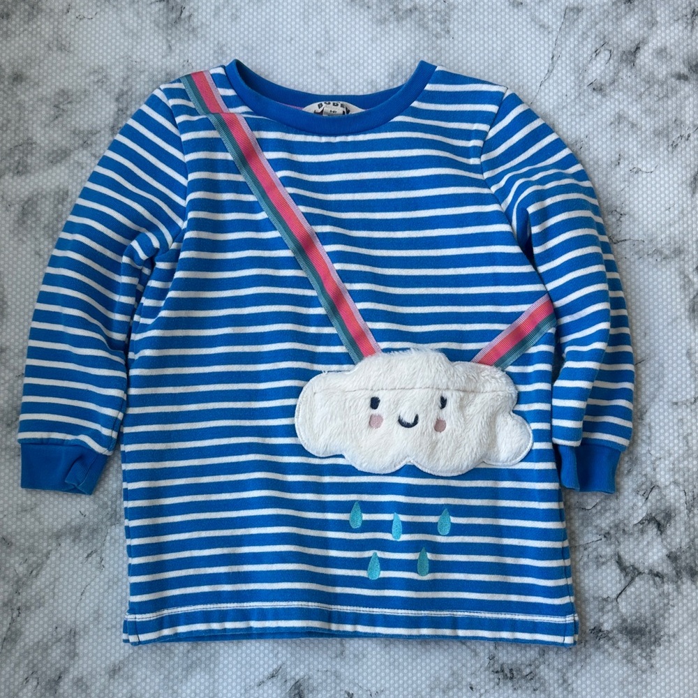 Mini Boden Blue and White Striped Tunic with Cloud Appliqué